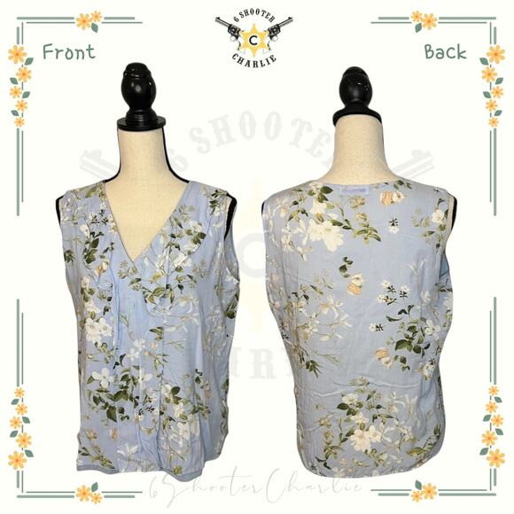 Calvin Klein Womens Medium Sleeveless Pleated Front Blue Floral Top Lightweight - Picture 8 of 8